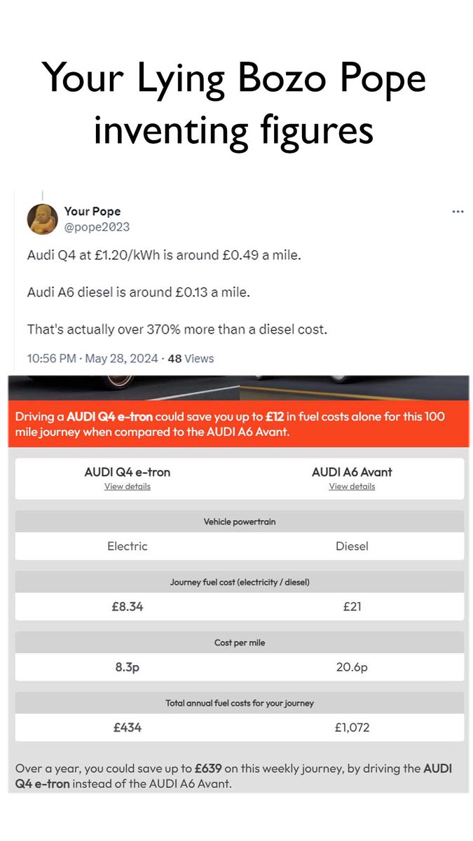 You never did prove it was £1.10/kWh.
You have been caught lying numerous times before.
Bozo <a href="/pope2023/">Your Pope</a>  invents figures.