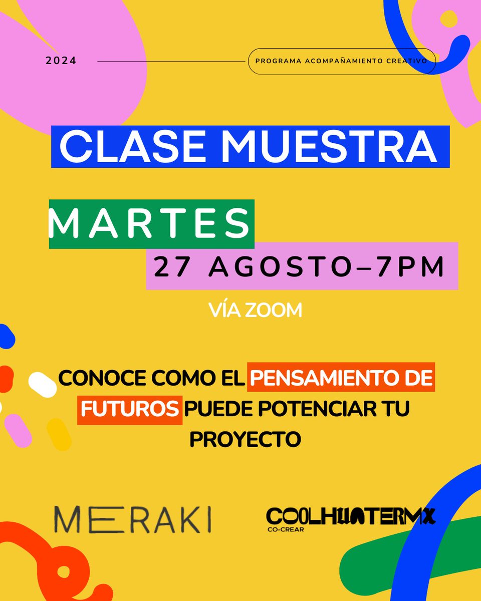 coolhuntermx's tweet photo. Amigxs interesadxs en nuestro Programa de Acompañamiento Creativo, ¡mañana tendremos clase muestra! 🧑‍💻✨

Link reunión: https://t.co/oTHto9ti0W
Código de reunión: 997656 https://t.co/QKCS5151E6