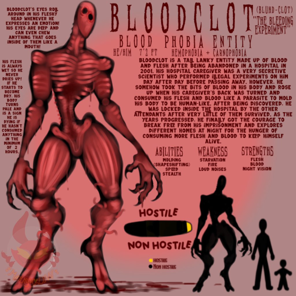 mommyyluv's tweet photo. [PHOBIA ENTITIES]
• BLOODCLOT (BLOOD-CLOT)•
"The Bleeding Experiment"
•
•
•
(this oc is part of my horror series: PHOBIA ENTITY)
#oc #originalcharacter #phobiaentities #bloodclotoc https://t.co/JJy7XXrqzm