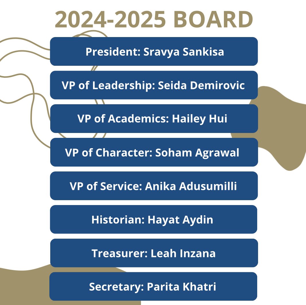 Congratulations to our National Honor Society board for the 2024-2025 school year! We look forward to getting to know everyone and having a great year! 🌟