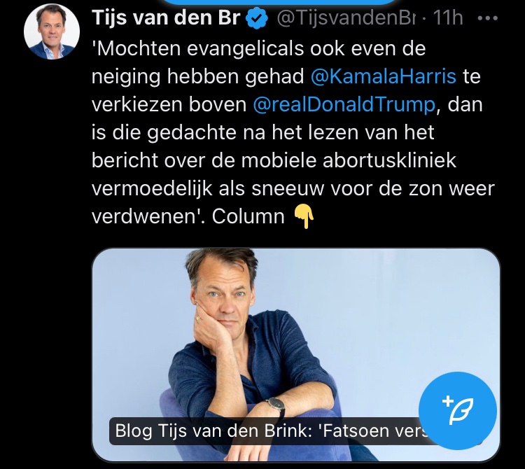 Mensen die er voor doorgeleerd hebben, scharen Trump onder modern fascisme en een gevaar voor de democratie.
Volgens Tijs verdient dat de voorkeur boven vrouwen over hun eigen lichaam laten beslissen.
Het normaliseren van fascisme bij de EO.
Tijs is tegen al het geboren leven.
