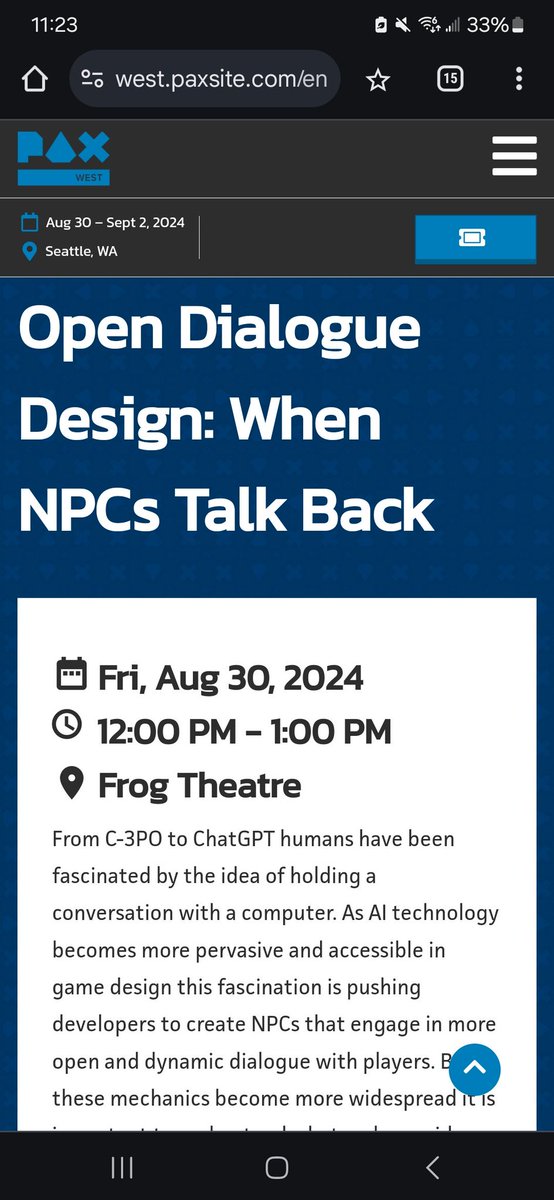 If you're at #PAXWest come check out a panel I'm on this Friday exploring the growing impact of AI in game dev. Kieran Mckee will lead us through some NextGen perspectives about the shift of changing tech in games, with lots of important takeaways.
<a href="/JoshuaDSavage/">Joshua D Savage</a> 
<a href="/DigiPenNews/">DigiPen</a>