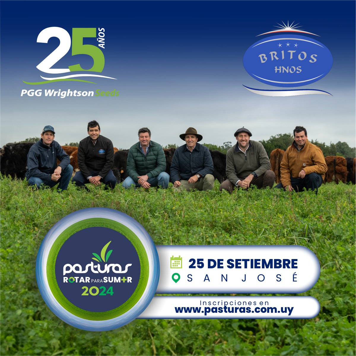 A un mes del Pasturas 2024, abrimos las inscripciones!
✅️ Fecha? 25/09 🗓
✅️ Lema? Rotar para sumar 🔄
✅️ Lugar? San José 📍
✅️ Productor? Britos Hermanos 🤝
Podes encontrar la información completa y el formulario en pasturas.com.uy

¡Te esperamos!