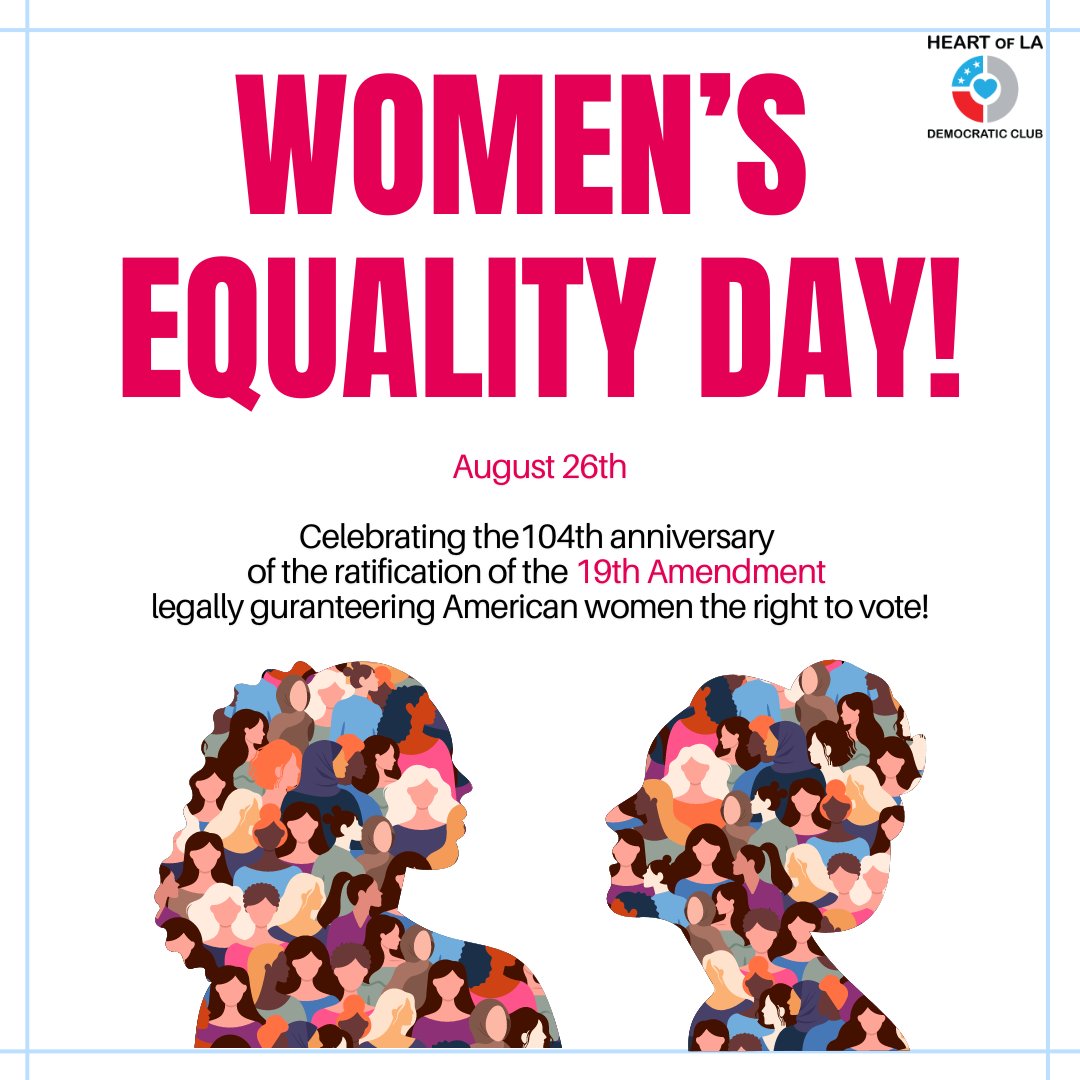Happy Women's Equality Day!  As we celebate, let's keep pushing for true equality. The gender pay gap, threats to reproductive rights, &amp; ongoing violence remind us how much further we must go.  
#WomensEqualityDay #EqualityForAll #19thAmendment  #HarrisWalz2024