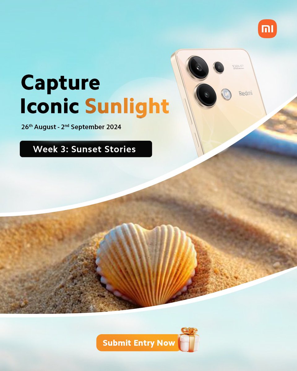 XiaomiNigeria's tweet photo. Week 3 of our #CaptureIconicSunlight campaign is here! ๐
Weโre focusing on Sunset Stories this week, share your most unforgettable sunset stories from August 26 to September 2, 2024 for a chance to WIN a Xiaomi-branded gift!๐
T&C: https://t.co/TYpn4GIRJt
#SunsetStories
#CaptureIconicSunlight