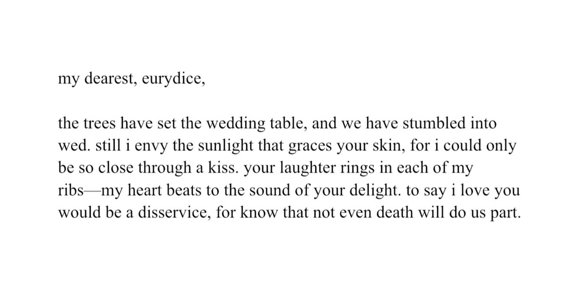 crywept's tweet image. it’s an old tale  ╱  orpheus sings

1.  not even death will do us part.