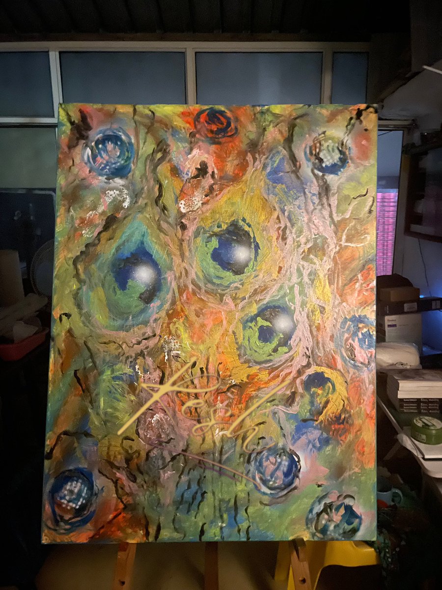I definitely need to spend time during the day to photograph this in natural light. Studio room has a basic tube light &amp; lots of mess no doubt. 

#artpiece #painting #artcollector