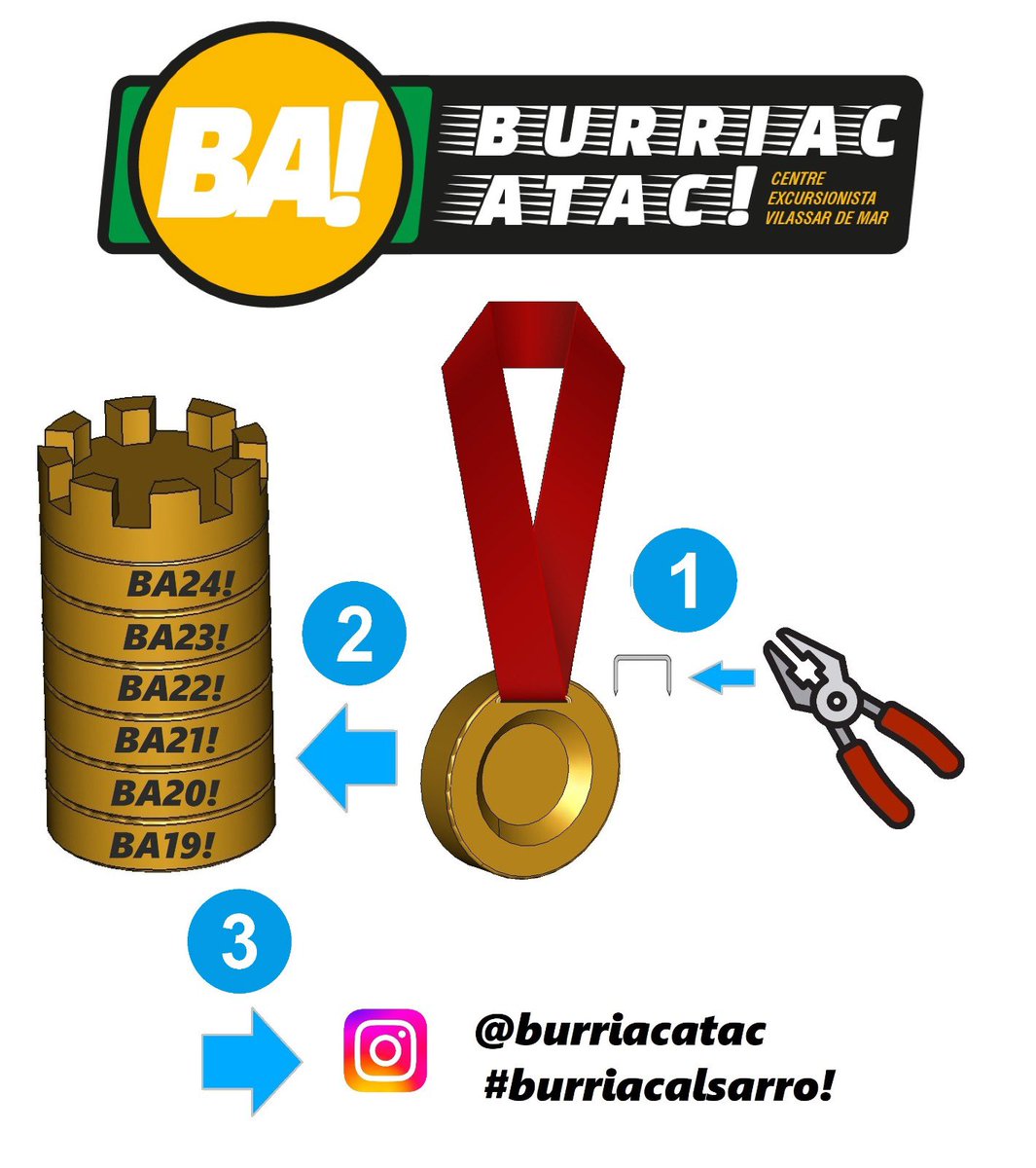 A partir d’aquesta edició, en acabar la Burriac Atac!, podràs construir el teu propi “castell Burriac” amb medalles apilables. Obtindràs la medalla de cada edició al finalitzar la cursa. A la teva bossa del corredor trobaràs la primera peça del torreó per poder-lo començar.