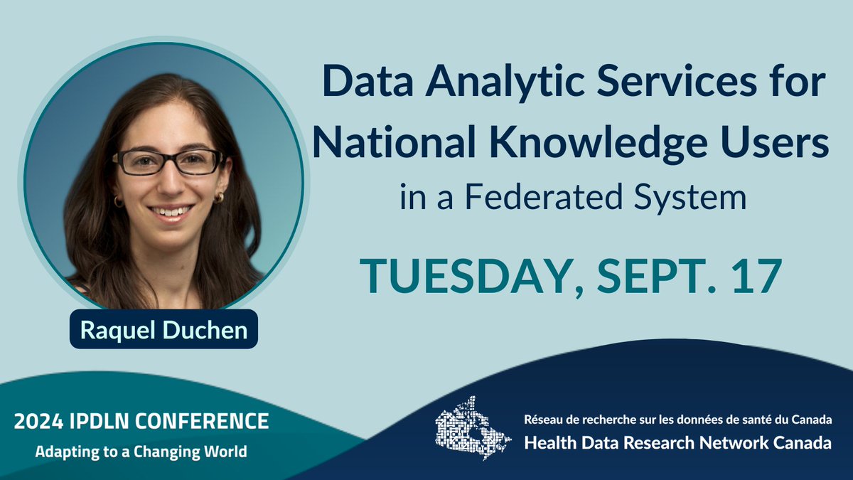 hdrn_rrds's tweet photo. How can we provide data analytic services for #KnowledgeUsers in a federated system? Find out at this must-see #IPDLN2024 session with #HDRNCanada Senior Project Manager Raquel Duchen/ @ICESOntario! 🕙 10:15am 🗓️ SEPT. 17 | Learn more ➡️ https://t.co/jxu6IaYLPu https://t.co/2uUP3U09sT