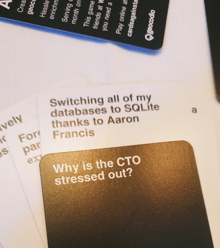 If you see <a href="/MathiasHansen/">Mathias Hansen</a> ask about Cards for Artisans! We had a lot of fun playing at the speaker dinner <a href="/laravellivedk/">Laravel Live Denmark</a> 🤣