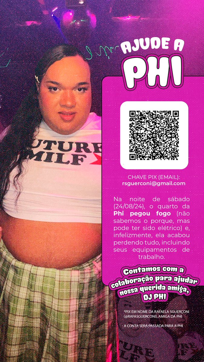 juluioworld's tweet image. Oi gente, é o Ju aqui sou amigo da Phi e resolvemos criar essa “vaquinha” pra ajudar nossa amiga numa situação complicada. 

Na noite de sabado (24/08/2024) o quarto dela pegou fogo (nao sabemos o motivo, provavelmente foi algo elétrico) e, infelizmente ela perdeu seus itens +