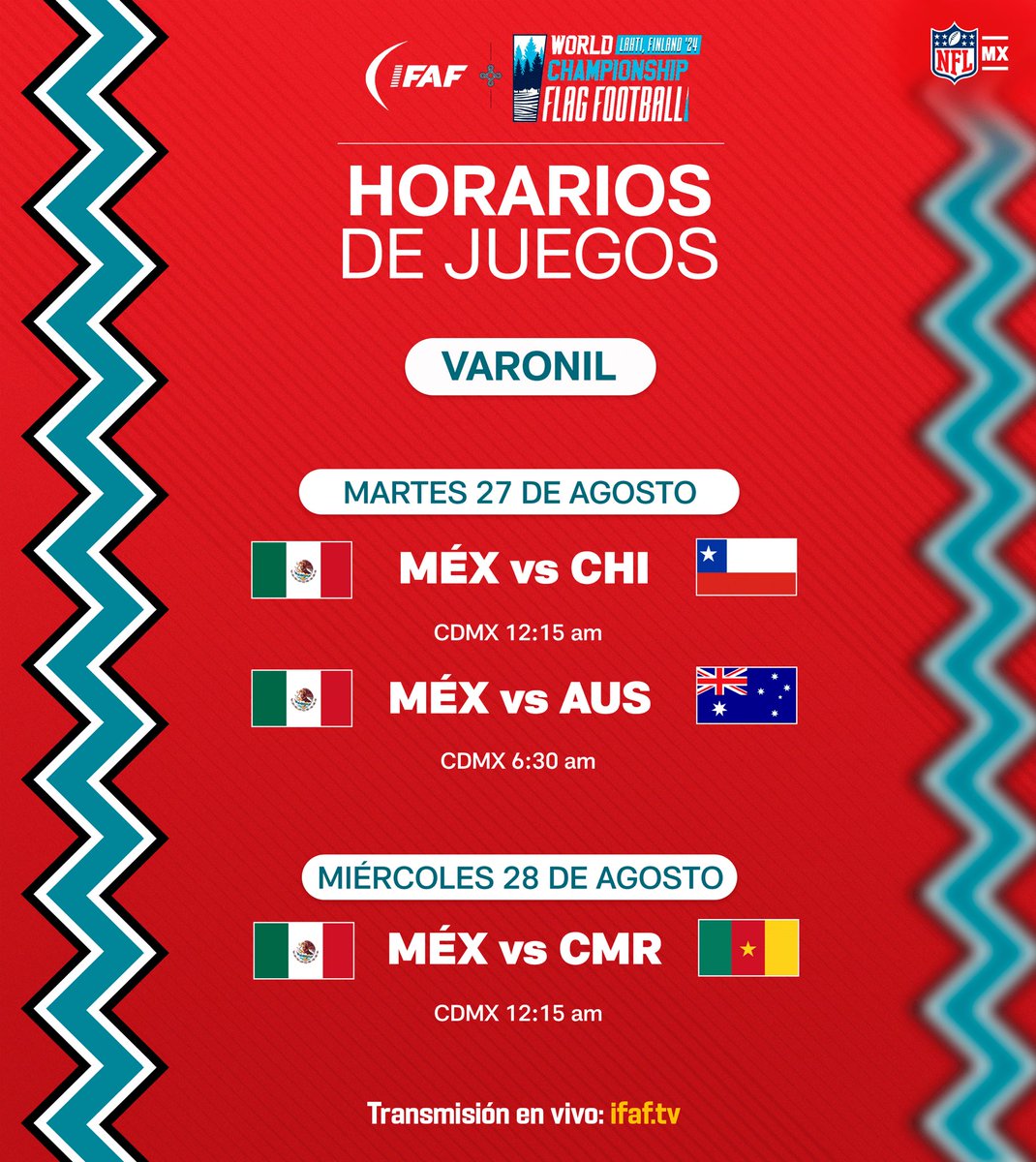 fergalindog's tweet image. Abro hilo:
Selección Mexicana Mayor Femenil y Varonil Campeonato Mundial de Fútbol Bandera sede Finlandia 
Transmisión ifaf.tv
#WorldChampionshipFlagFootball #México #Tochito #26Agosto #Conade #FMFA #LFA #NFL #LA2028 #ComentandoLosDeportes™®✓