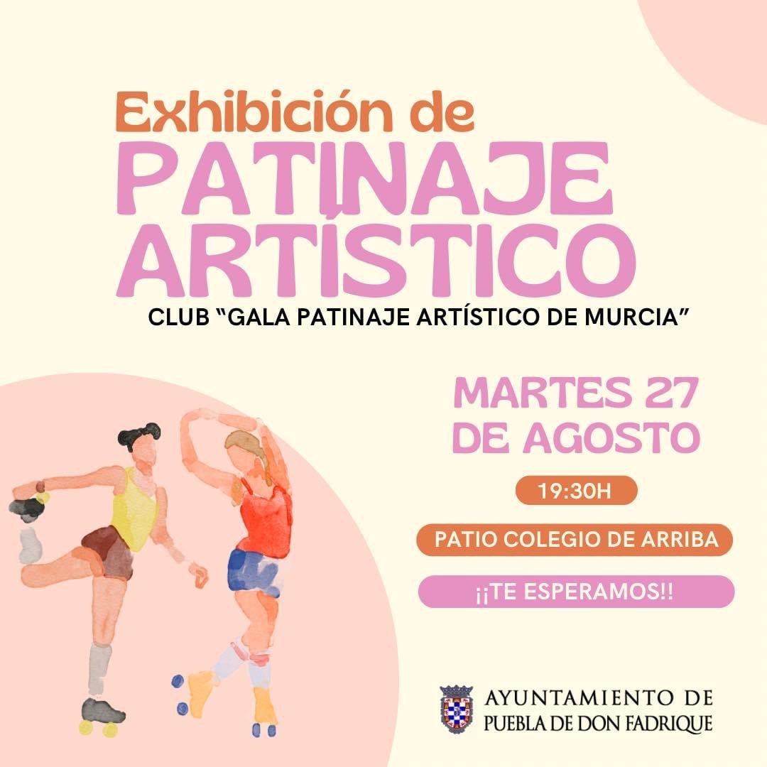 XXII VERANO CULTURAL 

Mañana no te pierdas la exhibición de patinaje artístico!! Una oportunidad increíble de ver al club “Gala de patinaje artístico de Murcia!! 🛼⛸️