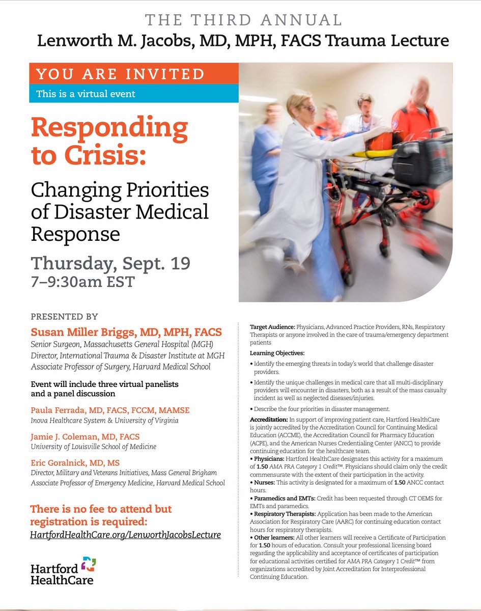 Hartford Hospital Trauma (@hartfordtrauma) on Twitter photo Register for the Annual <a href="/LenworthJacobs/">Lenworth Jacobs</a> Trauma Lecture, Sept 19th! Virtual and free! Great line up including Dr Susan Miller Briggs, <a href="/pferrada1/">Paula Ferrada MD FACS FCCM MAMSE</a>, <a href="/JJcolemanMD/">Jamie Coleman, MD FACS</a>, and Dr Eric Goralnick. Don’t miss out, register today!
<a href="/EAST_TRAUMA/">EAST</a> <a href="/AmCollSurgeons/">American College of Surgeons</a>
<a href="/traumadoctors/">AAST</a>
<a href="/WesternTrauma/">WesternTrauma</a> Register for the Annual <a href="/LenworthJacobs/">Lenworth Jacobs</a> Trauma Lecture, Sept 19th! Virtual and free! Great line up including Dr Susan Miller Briggs, <a href="/pferrada1/">Paula Ferrada MD FACS FCCM MAMSE</a>, <a href="/JJcolemanMD/">Jamie Coleman, MD FACS</a>, and Dr Eric Goralnick. Don’t miss out, register today!
<a href="/EAST_TRAUMA/">EAST</a> <a href="/AmCollSurgeons/">American College of Surgeons</a>
<a href="/traumadoctors/">AAST</a>
<a href="/WesternTrauma/">WesternTrauma</a>