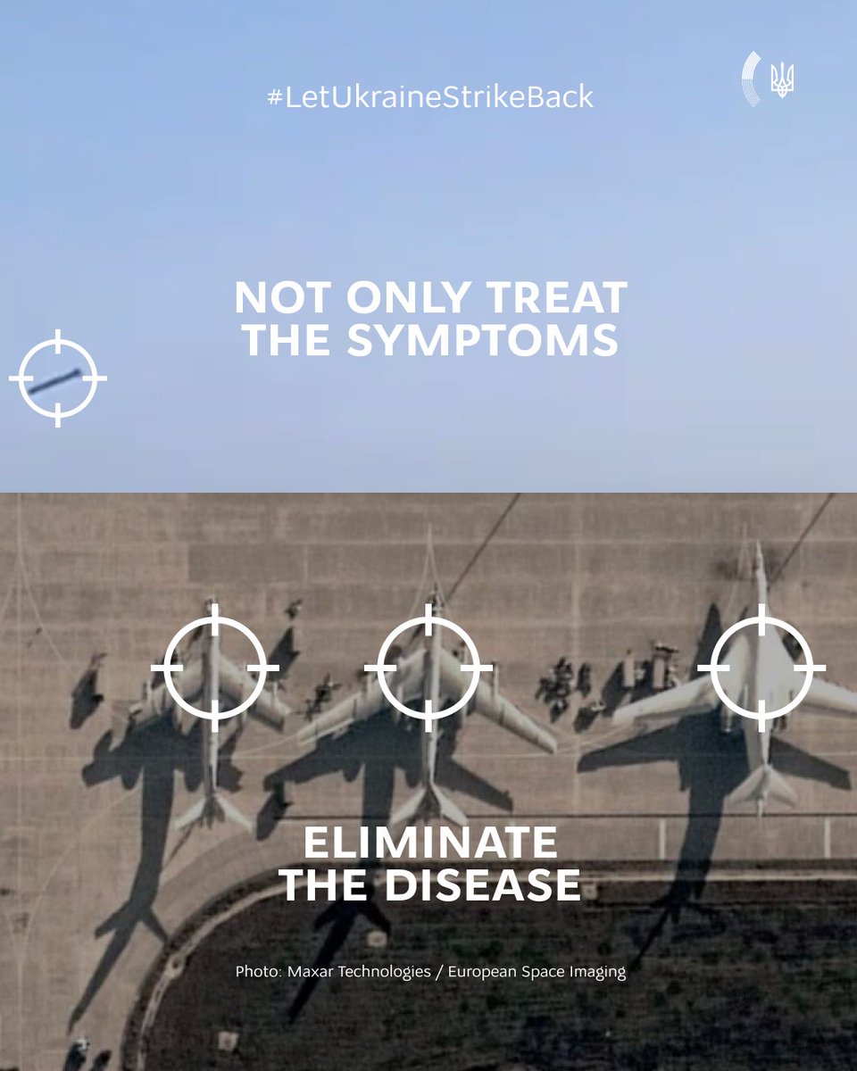 MFA_Ukraine's tweet photo. It’s high time Ukraine was given the green light to hit Russia where it hurts – legitimate military targets that fuel its war against civilians.

🇷🇺 terror is a disease &amp; global threat. Ukraine must have the power to eradicate it, not just address symptoms.

#LetUkraineStrikeBack https://t.co/uar6XyF6K2
