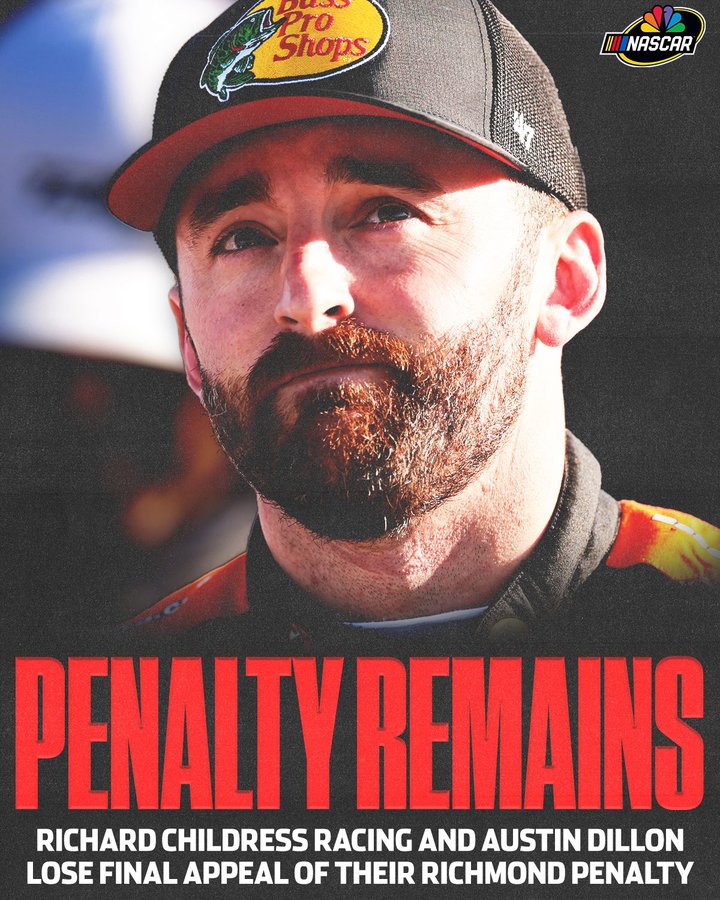 Richard Childress Racing and Austin Dillon lose their final appeal of their Richmond penalty for actions detrimental to stock car auto racing in the NASCAR Cup Series.
