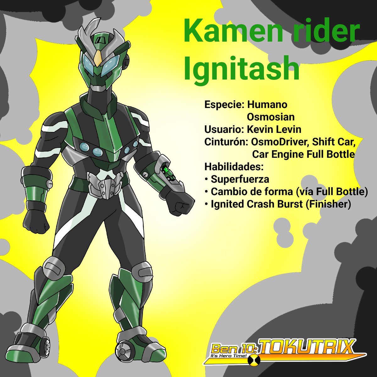 Megalo_555's tweet photo. IGNITION! CAR ENGINE!
Aquí la forma Rider de Kevin, Kamen Rider Ignitash (Ignited + Crash)
Diseño cortesía de nuevo de mi amigo: @C0rnnnnnn
Ahora Kevin hace brum brum
#Ben10 #ben10alienforce #ben10fanart #tokusatsu #kamenrider #Tokutrix #Chaquetrix https://t.co/36MTqiIomr