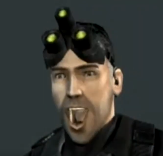 this is a funny picture of Sam Fisher. He's stealthy, but we're making him go fast, super fast, actually. speedrun style!

twitch.tv/directormusic