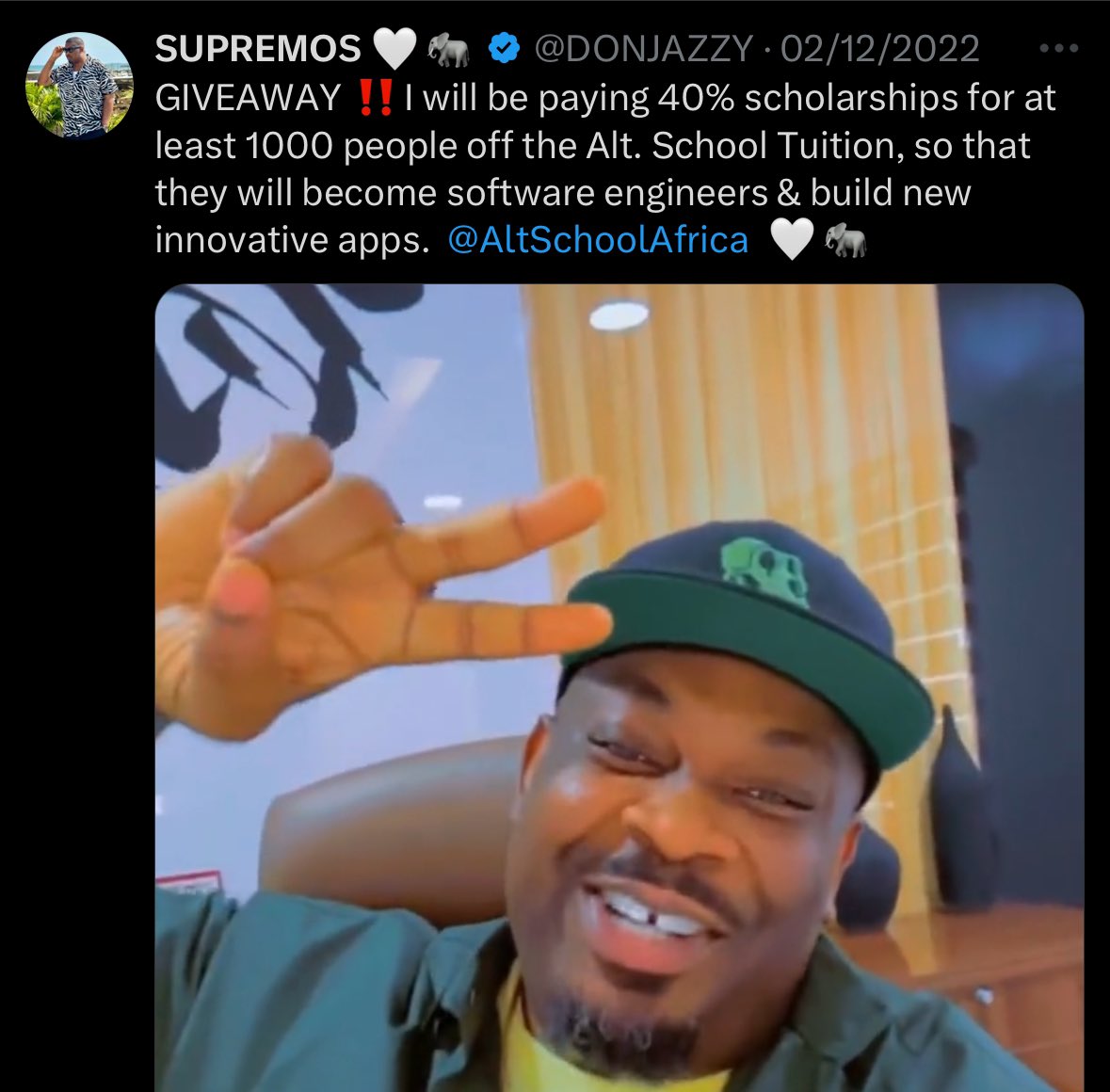 hackSultan's tweet photo. In 2020, @DONJAZZY did a scholarship on @AltSchoolAfrica that  covered part of the school fees for alot of people.   

The people who got it then have graduated now and they all have a global Diploma in different tech fields. 

I’m not DonJazzy but I want to do this again…
If you need me to pay 40% of your school fees just like DonJazzy did, do the following.  

1. RT this tweet. 
2. Send  your email address, phone number  and the tech field  you want to go via DM to @hacksultan_ea (this is my account too) 

I’m picking 300 people for this.  
You can check https://t.co/zq4olPHjvi to see the list of tech courses available.   
Make sure you’ve created an account already.