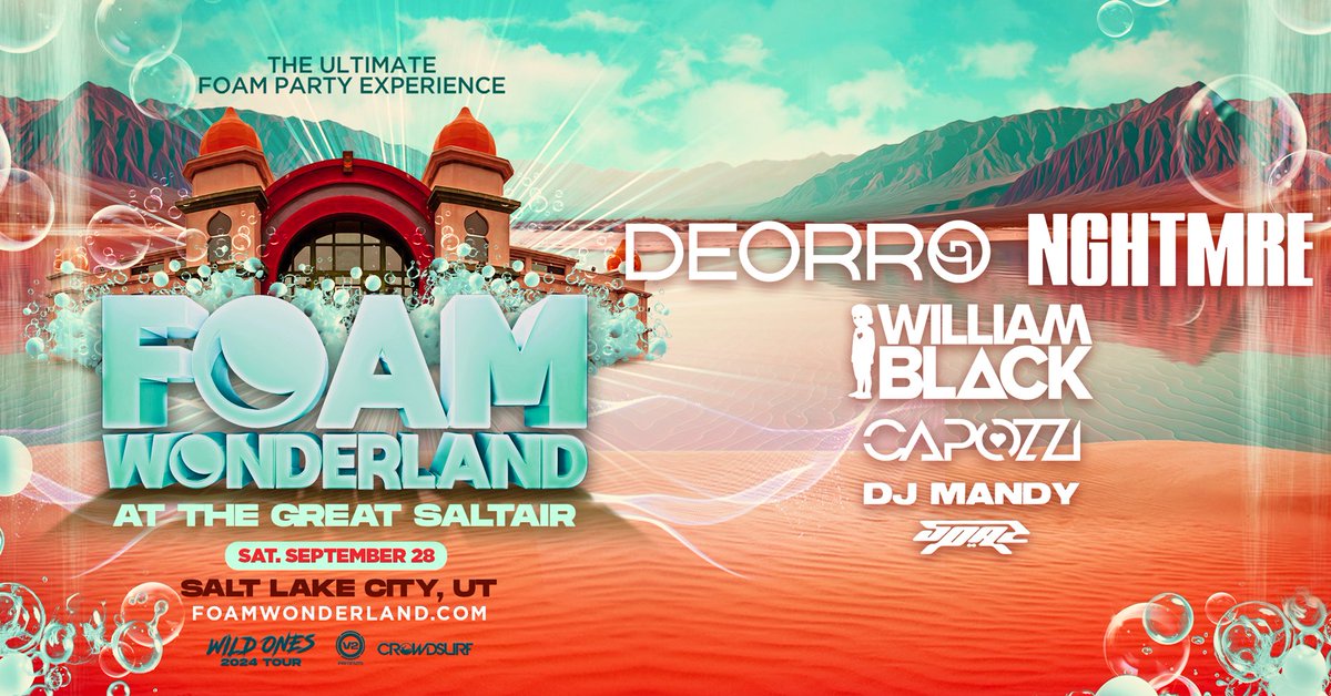 Up next: <a href="/FoamWonderland/">Foam Wonderland</a> take over of The Saltair! Featuring <a href="/Deorro/">Deorro</a>, <a href="/NGHTMRE/">NGHTMRE</a>, <a href="/itswilliamblack/">William Black</a> and more! 🥽🏰🫧

Get Tix → bit.ly/FOAMSLC2024