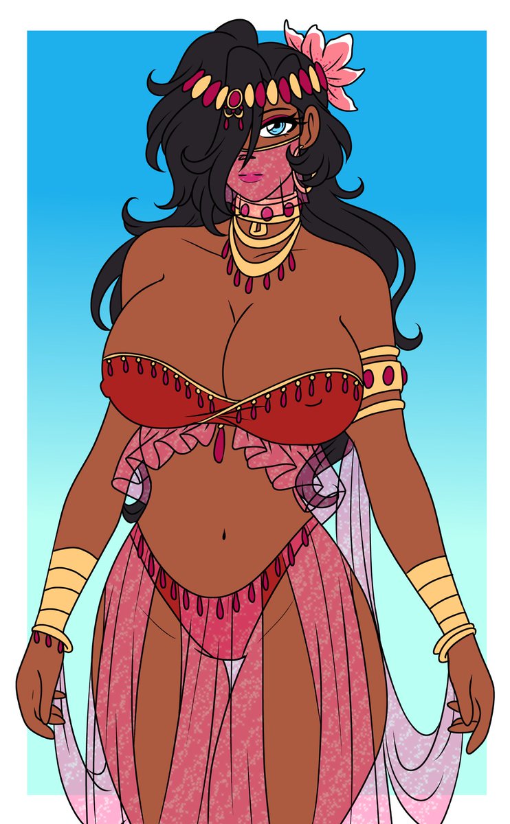 MoonAngelsRP's tweet photo. Felt like going back to an older outfit piece, of Ruby in a “harem AU” setting. Belonging to some pharaoh, king, sultan thing, as his rare ruby gem of his collection. Either she was sold into it, or captured for the purpose. 

#lewdrp #nsfwrp #badendrp #breedingrp https://t.co/BrPoFWSIem