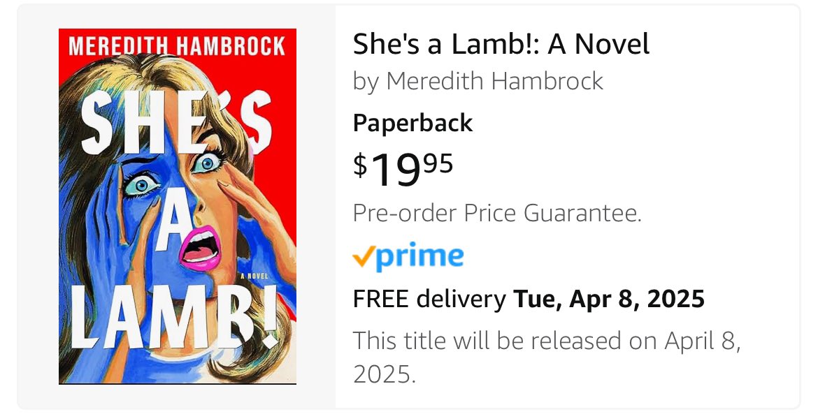 One of the best novelists I’ve ever read @meredithambrock has a new book coming out in April 2025! 🎉 Yes, I’m that excited that I’m posting it now. Its title? SHE’S A LAMB!🔥