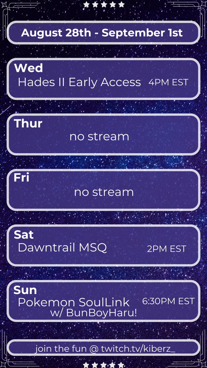 Looking forward to another great week of streams ☺️