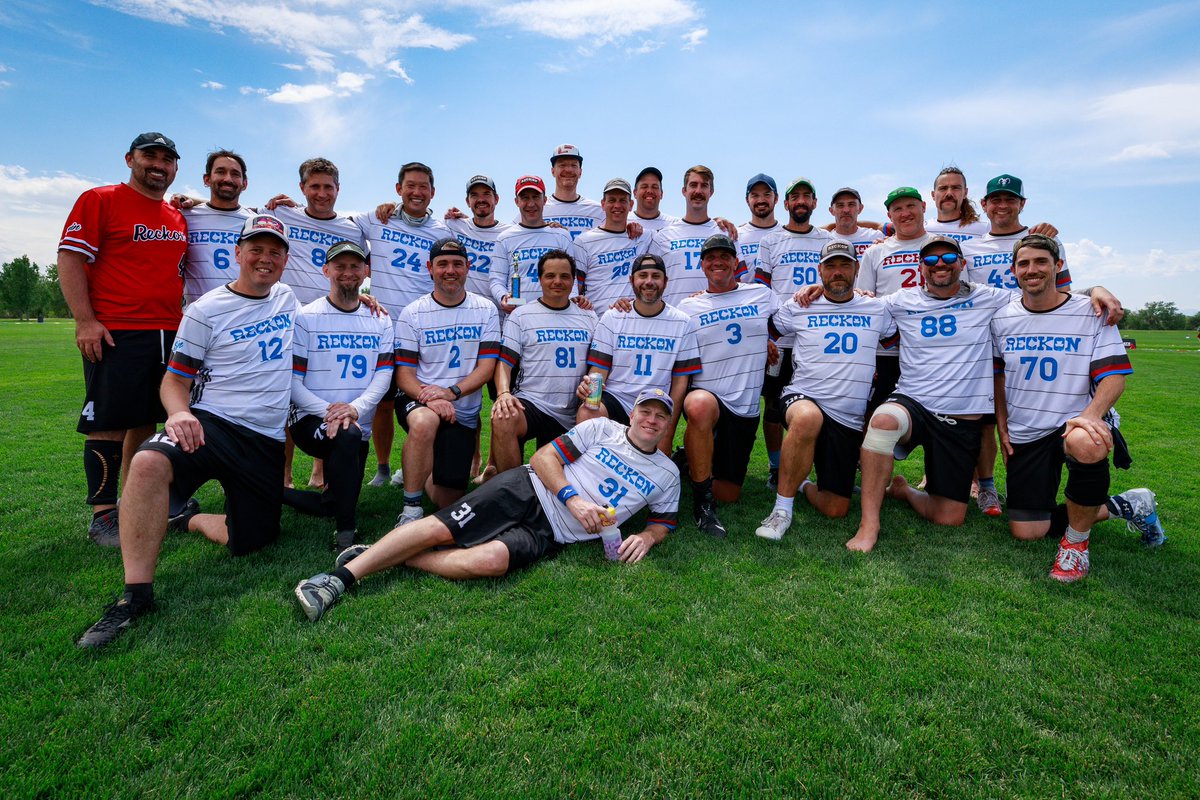 Reckon 2024 at USAU Masters Nationals. We finished 2nd in spirit &amp; not quite as high in the brackets. A very fun crew! (Not pictured are Sean Murray &amp; Tony Hobert, who couldn’t make Natties) #USAUMasters #MastersNats