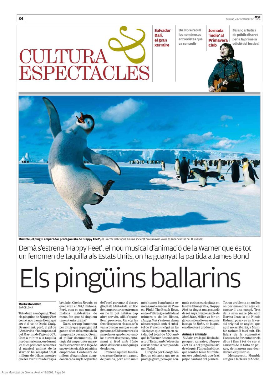 LafondLa52872's tweet photo. "Happy Feet: Trencant el gel" es va estrenar als cinemes catalans el 05/12/2006 i distribuït per @WarnerBrosSpain. La pel·lícula va ser doblada al català.
#HappyFeet #DoblatgeCatalà @gencat #RogerPera #CarlotaOlcina @diblasioficial @santirenzol #NúriaMediavilla @DBenll @GnX_13 https://t.co/wOgezCbInE