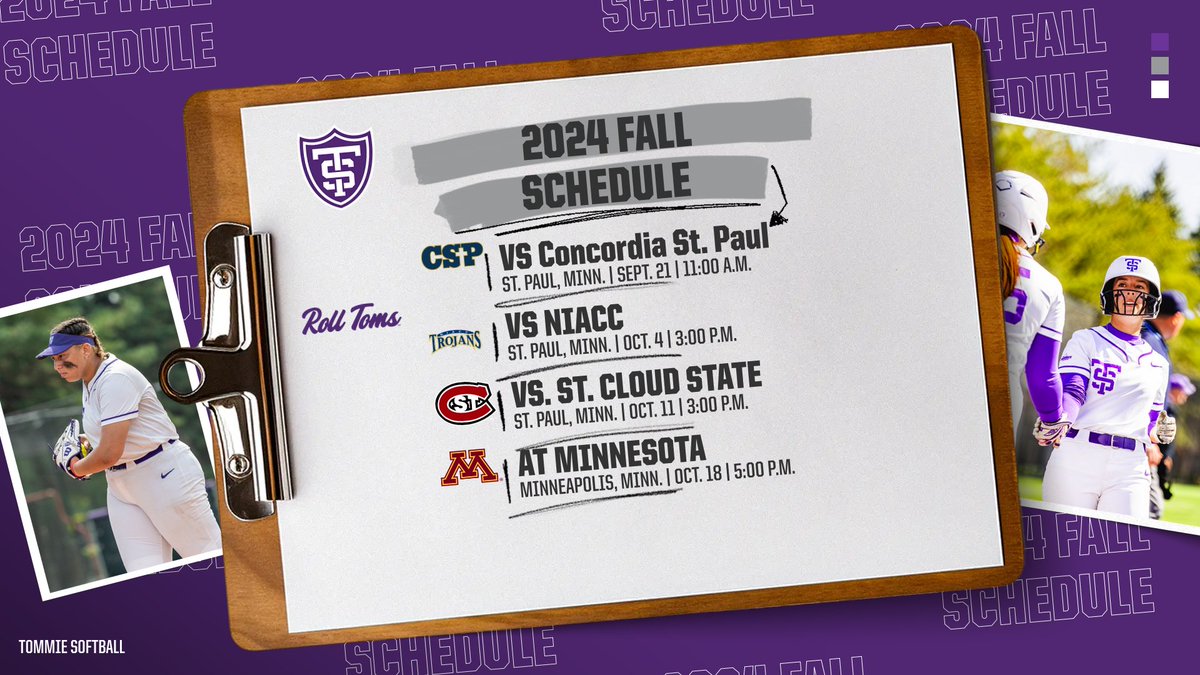 Tommie Softball will be back at South Field sooner than you think🤩

Check out our fall schedule👇

#RollToms