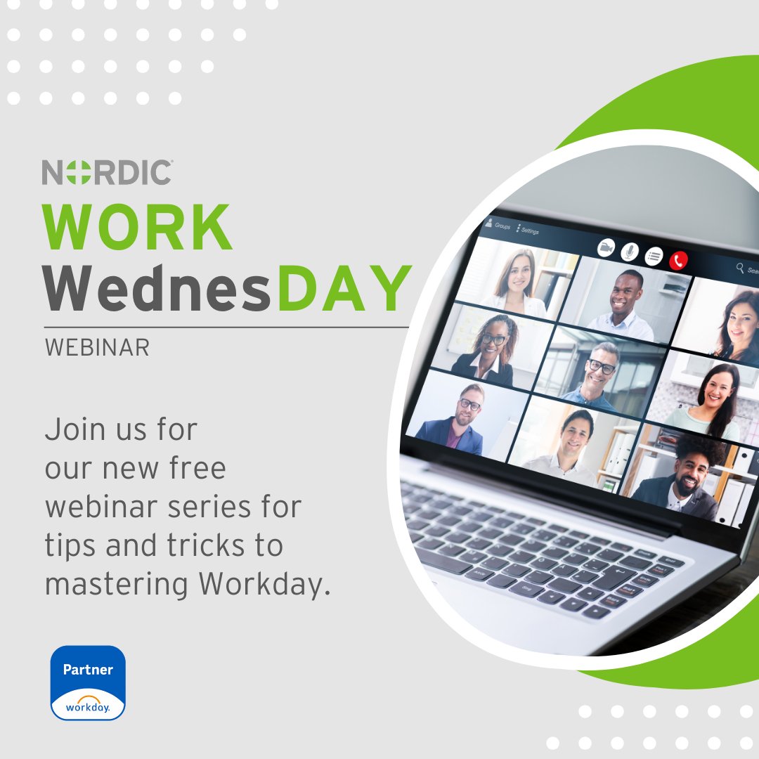 Nordic_Global's tweet image. Don’t miss the new WORK WednesDays webinar series from Nordic! On August 28, our experts will share insights on employee benefits open enrollment, and on September 25, the session will cover ways to master @Workday. Register: ow.ly/1L3k50T6PnW #WDAYPartners #WorkdayPartner