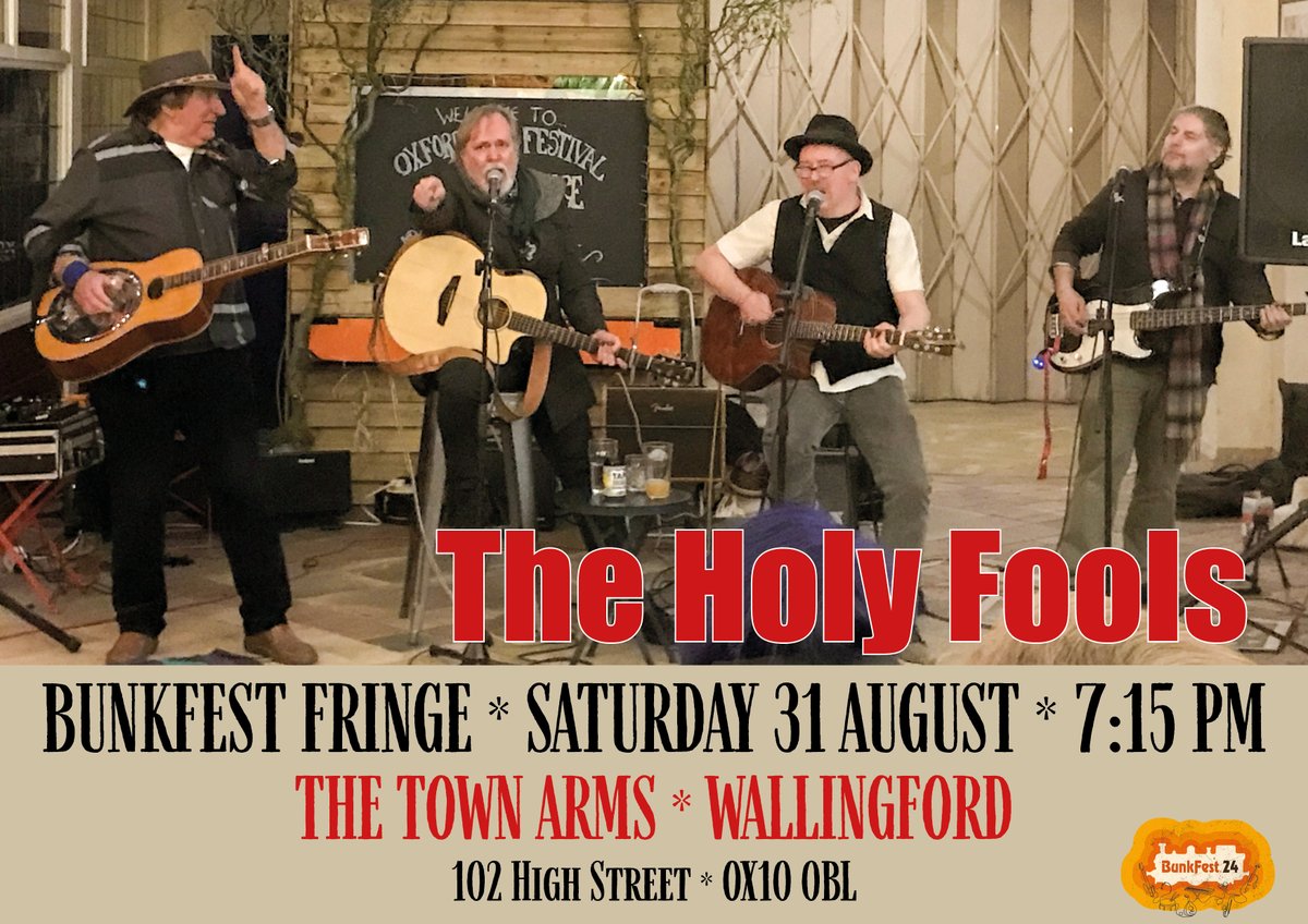 The Holy Fools' Summer Heat tour goes out with a bang this Saturday, 31 August, as part of the sparkling BunkFest extravaganza in Wallingford. The Fools will be throwing it down and ripping it up at the Town Arms on High Street, starting at 7:15 pm. See you there!