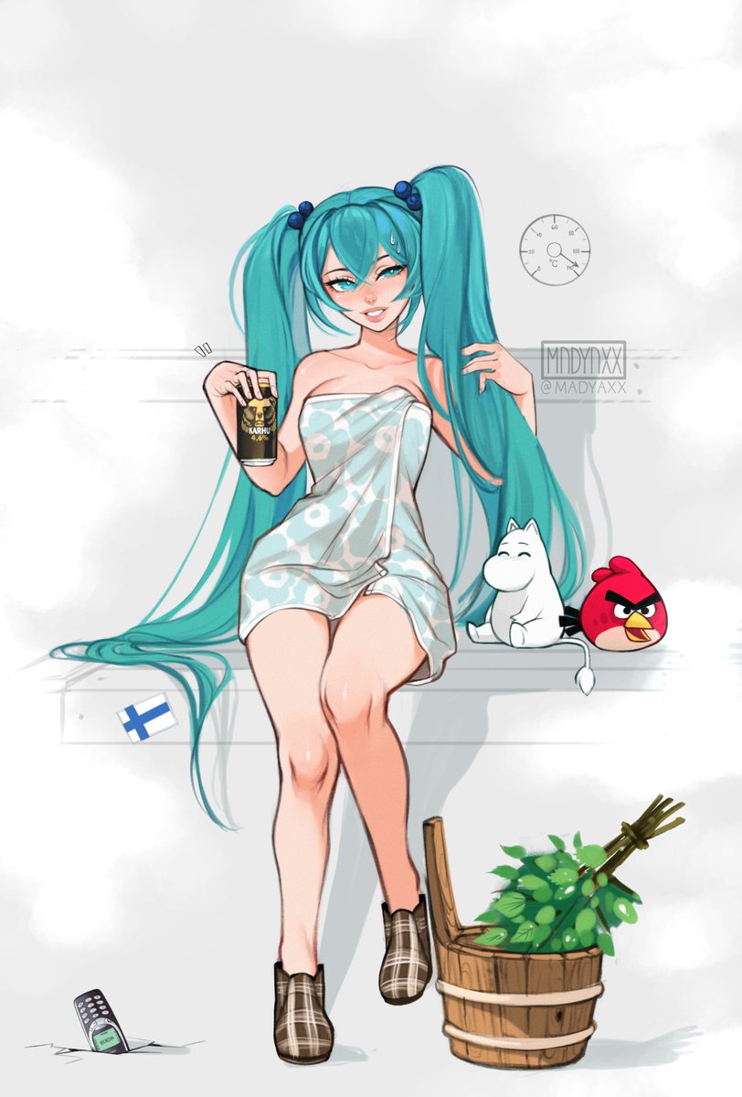madyaxx's tweet image. finnish miku enjoying sauna 🇫🇮