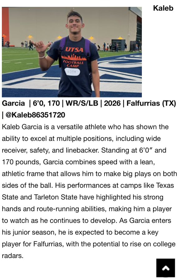 Thank you <a href="/sixstarfootball/">Six Star Football | PLUS+</a> for the write up! Really excited on how my junior year turns out!!

<a href="/UTSAFTBL/">UTSA Football 🏈</a> <a href="/CoachJP3/">Joe Price III</a> <a href="/CalebDurham8/">Caleb Durham-Honer</a> 

<a href="/TarletonFB/">Tarleton State Football</a> 

<a href="/TXSTATEFOOTBALL/">Texas State Football</a>