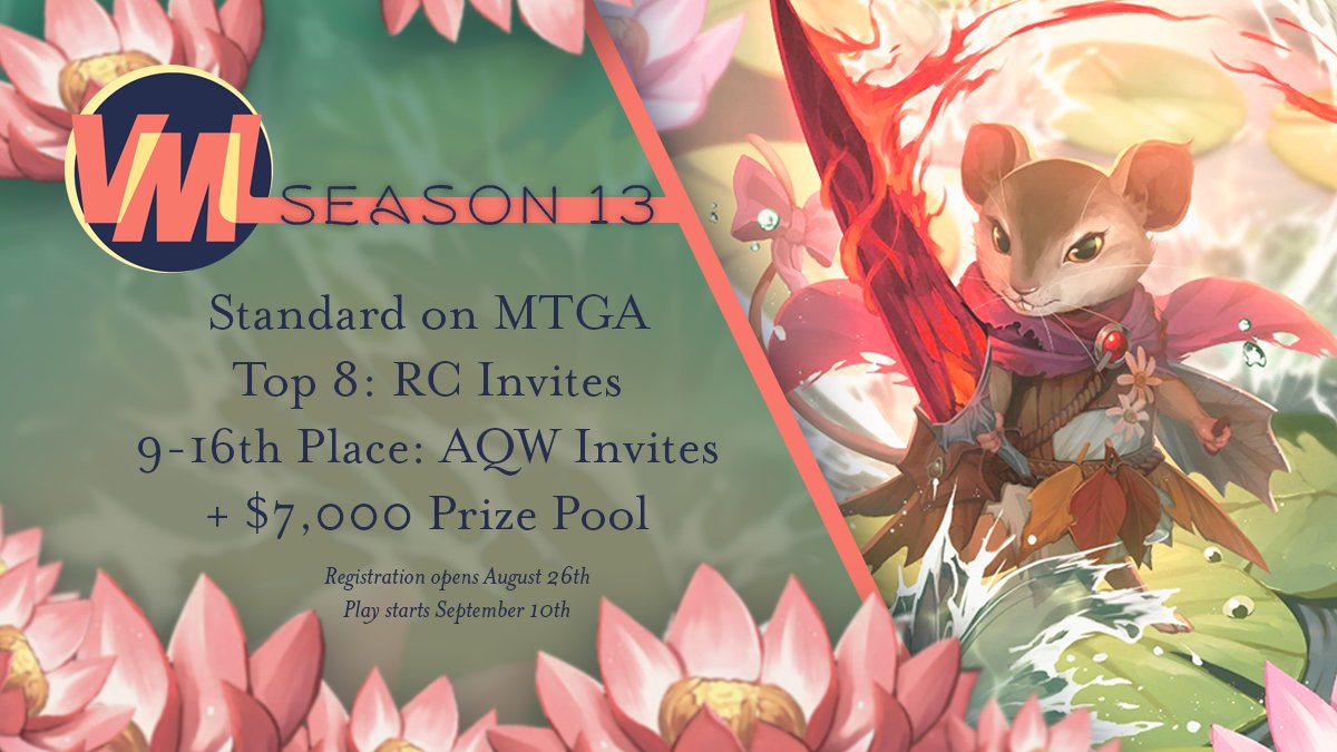 VML SEASON 13 IS HERE!!! A standard league open to players of marginalized gender. We hope you’ll join us in exploring this awesome new standard format. Season 13 is starting up on Sept 10th and registration will open at noon PST this Wednesday Aug 28th. #sponsored <a href="/PlayMTG/">PlayMTG</a>