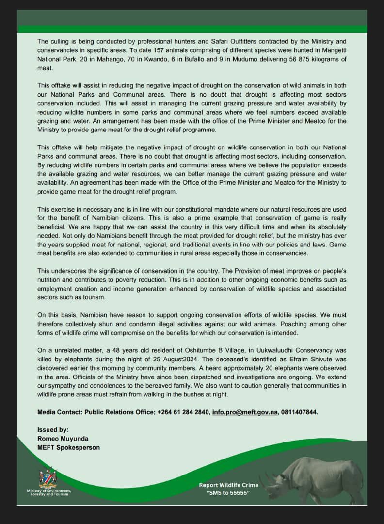 IngridMandt's tweet photo. ‼️🤬ONCE AGAIN ‼️🤬

NAMIBIAS CON in Conservation -

PRESS RELEASE BY MEFT🤬
1)ELECTION TIME ??? 
2)Buy votes ????
3)How MANY TROPHY HUNTS ?
4) Where do the funds of Thunts go to ??

“Justification “?of massive culling of Wildlife in Namibia. https://t.co/15XbqjT6yZ