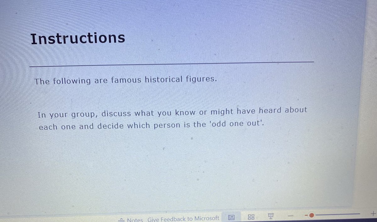 ashjclery's tweet image. A new challenge to introduce first years to history. 

I give them four Photos/names and they have to decide who the odd one out is and why. 

That way, I can gauge what history they’ve heard of. 

Used ChatGPT to generate some ideas to get me started!

#histedchatie