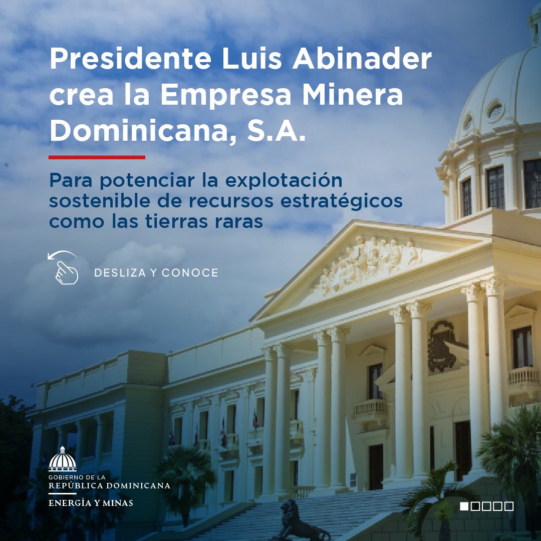 energiayminasrd's tweet photo. #RD🇩🇴 da un paso firme hacia la explotación sostenible de sus recursos estratégicos. 

El #Decreto📜 asegura que nuestras riquezas minerales contribuyan al desarrollo del país, siempre con un enfoque en la protección ambiental y el bienestar de nuestras comunidades. 🇩🇴 

#Emidom https://t.co/P1mHFZwNrE
