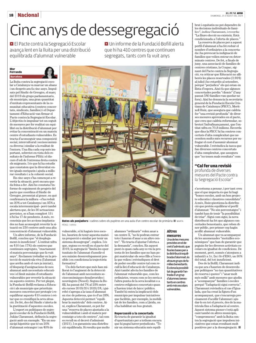 'Cinc anys de dessegregació'. Reportatge de <a href="/marferrando1/">Mar Ferrando</a> <a href="/elpuntavui/">El Punt Avui 🎗️</a> <a href="/FundacioBofill/">Fundació Bofill</a> <a href="/ismaelpalacin/">Ismael Palacín</a> <a href="/RosaSensat/">Associació de Mestres Rosa Sensat</a> <a href="/eniubo/">Esther Niubó</a> <a href="/AnnaSimo/">Anna Simó Castelló</a> <a href="/enricbcn/">enric canet</a> @planajordi <a href="/coralregi/">Coral Regí Rodríguez</a> <a href="/xaviermcelorrio/">Xavier Martínez-Celorrio</a> <a href="/ricardgoma/">ricard gomà</a> <a href="/Merce_G/">Mercè Gisbert</a> <a href="/montserratjimvi/">Montse Jiménez</a> <a href="/TeresaTerradas/">Teresa Terradas</a> <a href="/PiGaOt/">Pilar Gargallo</a> <a href="/ColletJordi/">Jordi Collet</a>