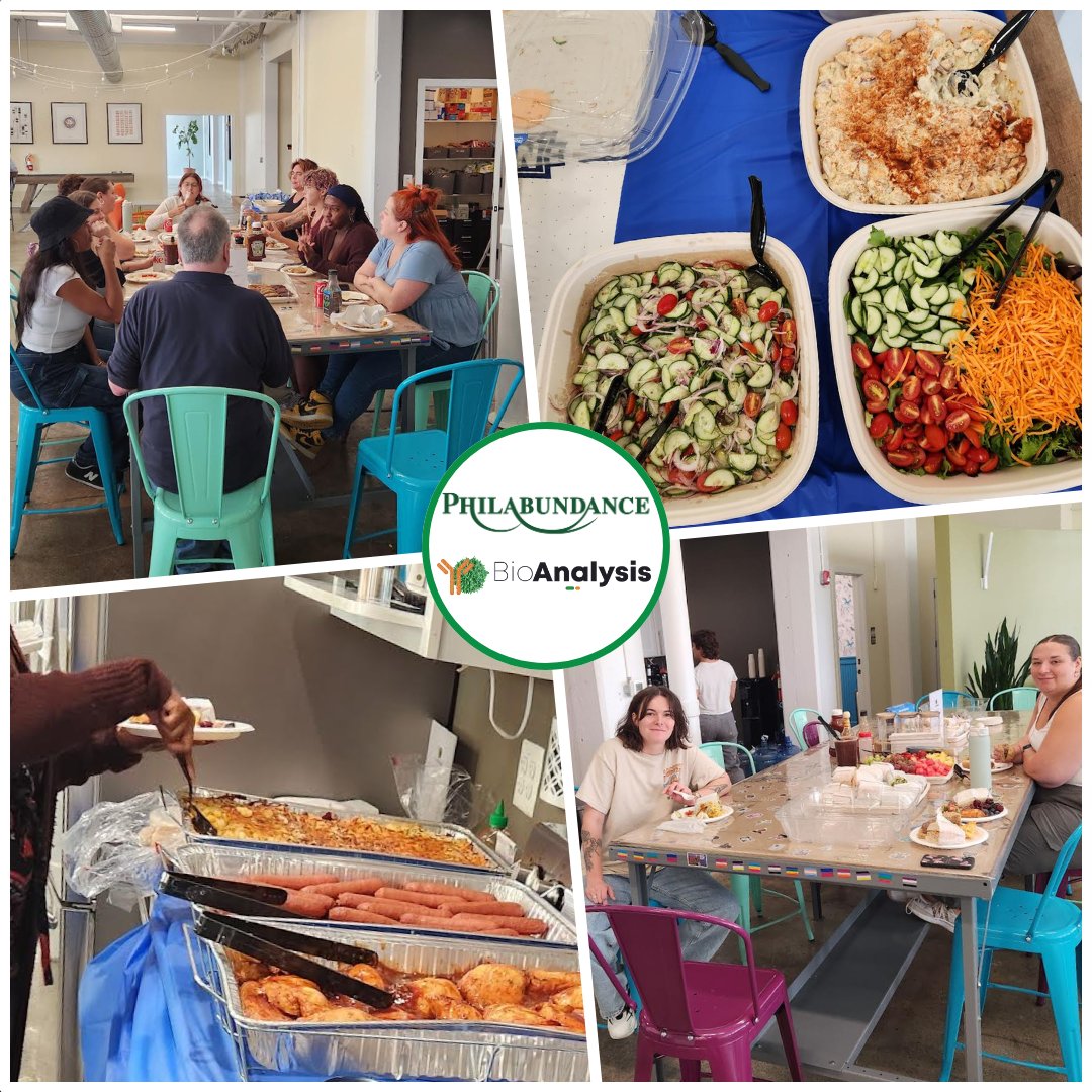 BioAnalysisLLC's tweet photo. This month we celebrated 2 work anniversaries and 2 birthdays with a delicious catered lunch provided by the @philabundance Community Kitchen! 

#PCKatering #PCK #Philabundance #CompanyCulture #Philly #PhillyBusiness #STEMPhilly #SupportLocal  #aav #genetherapy https://t.co/6YuCXL2dF0