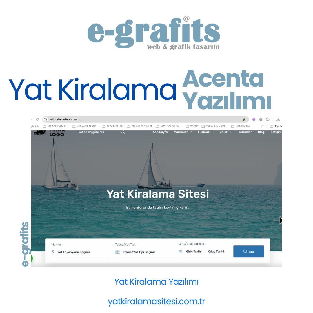 Yat Kiralama İşinizi Dijitalleştirin! Sektörünüzde fark yaratmak mı istiyorsunuz? Gelişmiş yat kiralama yazılımımız, işletmenizin tüm ihtiyaçlarına cevap veriyor! 
egrafits.com #YatKiralama #DijitalÇözümler #İşletmeYönetimi #MüşteriMemnuniyeti #YatTeknolojisi