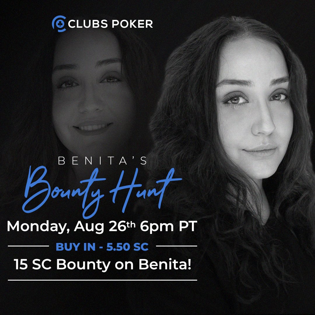 We're happy to welcome former professional gamer and Counter-Strike World Champion <a href="/benitanov/">Benita Novshadian</a> to Team Clubs Poker! 

She's kicking things off with her very own bounty event tonight at 9PM ET / 6PM PT! 

🔗 - Get in the game only on Clubs Poker: play.clubs.poker/d/?bonusCode=B…