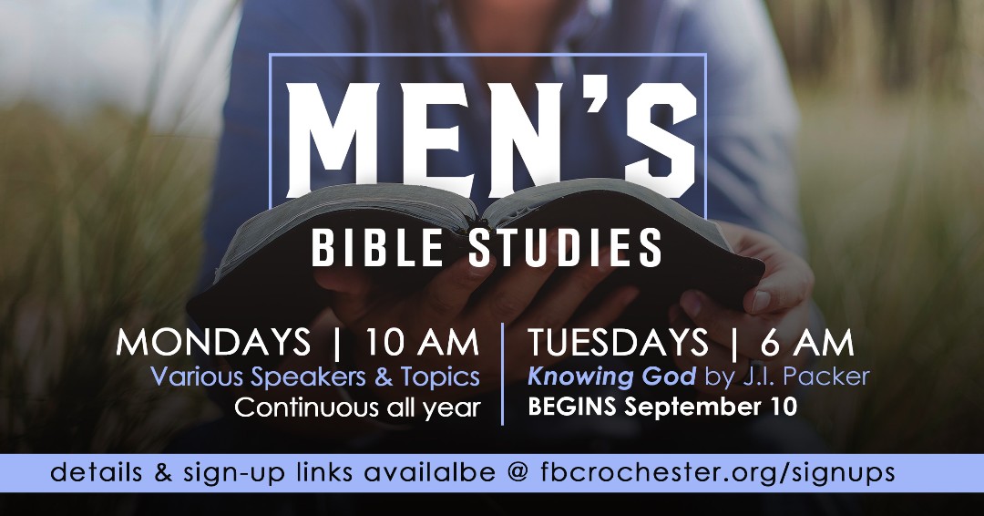 fbcrochester's tweet photo. Women's &amp; Men's Bible Studies will be starting up soon. You can register now for the class you would like to take. 
Registration and book information are all done on our website. 

Click Here: https://t.co/mUaif48Sh0 to get started. https://t.co/XYmOJzhCuG