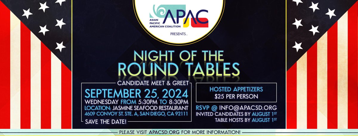 PLEASE JOIN US! APAC Night of the Round Tables - Candidate Meet &amp; Greet Sept 25, 2024 - mailchi.mp/apacsd/apac-ro…