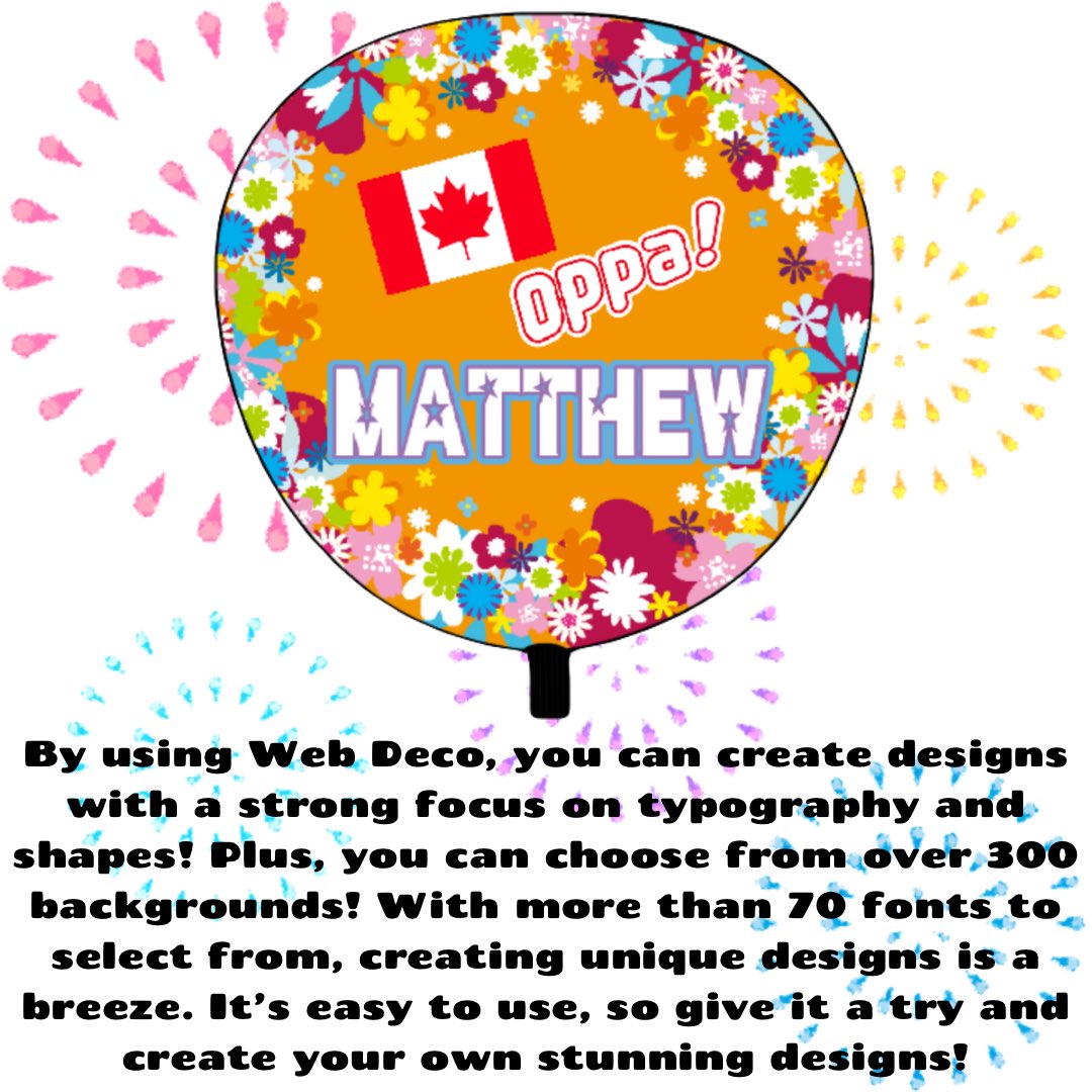 Today I designed ZEROBASEONE MATTHEW uchiwa 🍁

Web Deco allows you to create designs just the way you imagine them ✨
You can also cut and paste photos, so be sure to give it a try!    

🌟 fun-create-overseas.com

#ZEROBASEONE #ZB1 #seokmatthew #석매튜