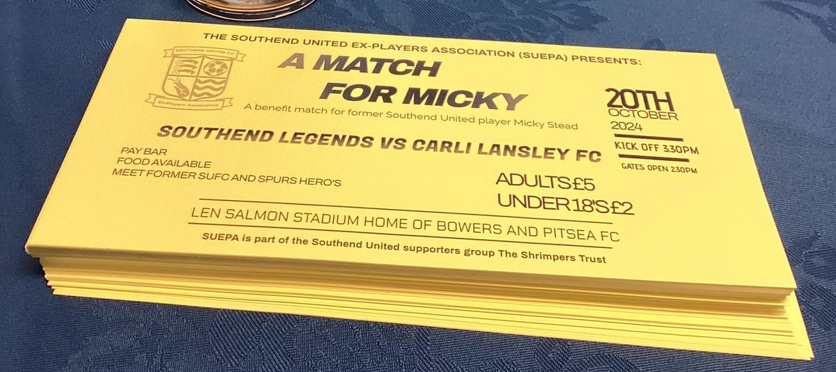 StevenBraganza's tweet photo. When you're back in the UK in September and November, but it seems everything is happening in October. Still bought my @shrimperstrust ticket to help an old @SpursOfficial player. Would have been great to see some of the @LegendsSpurs on the pitch one more time. #COYS https://t.co/cw3DepX2hh