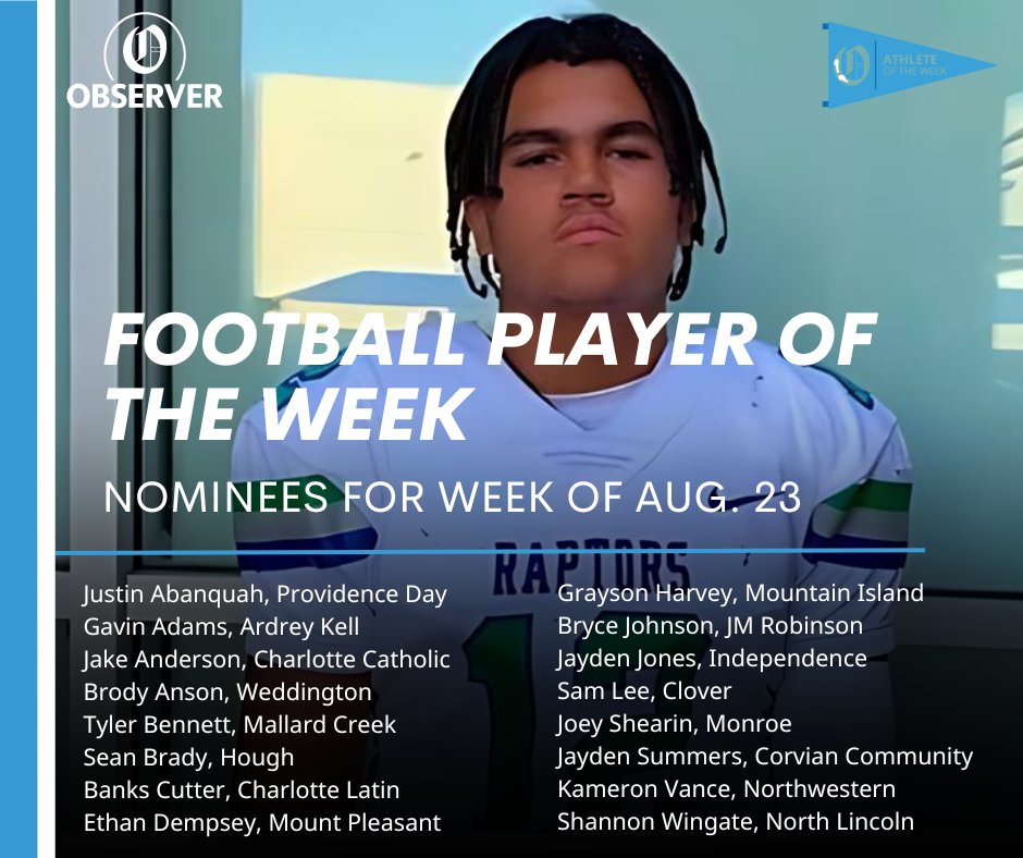 Here are the nominees for The Charlotte Observer's high school football player of the week. Poll closes Friday around noon.

Vote now. Vote often.

Vote here: charlotteobserver.com/sports/high-sc…