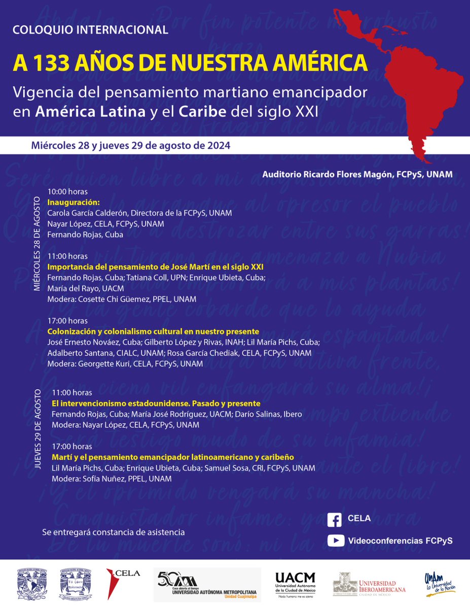 El Capítulo mexicano de la Red en Defensa de la Humanidad #REDH, de conjunto con el Capítulo cubano <a href="/edhcuba/">REDH-Cuba 🇨🇺</a>, desarrollan un amplio programa de actividades inspiradas en la ética martiana y la unidad en torno a #NuestraAmerica