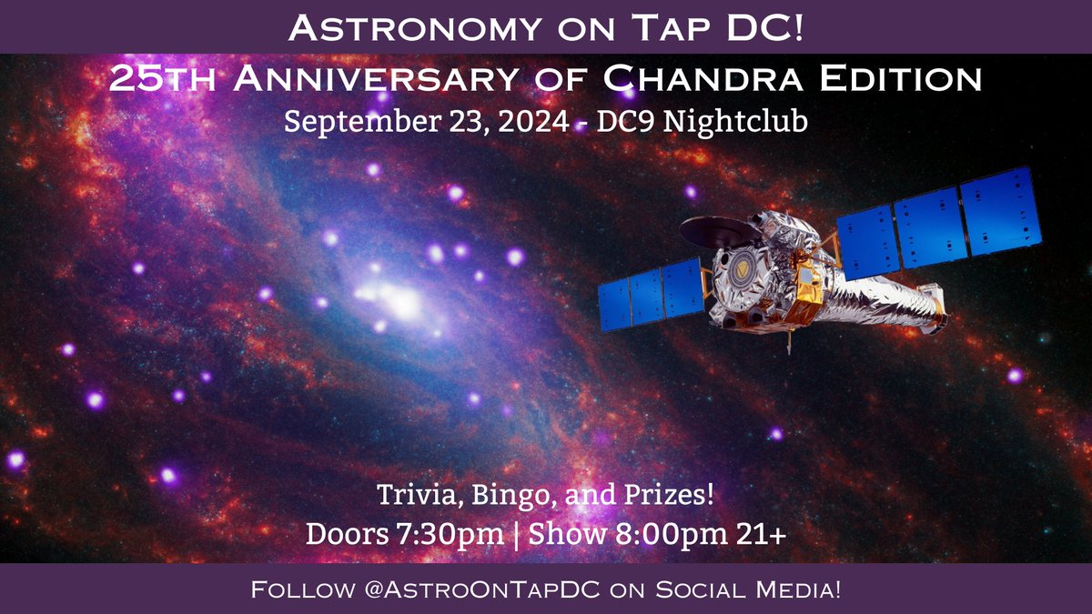 Come out to our next #AstroOnTap <a href="/dc9club/">DC9</a> on September 23rd! We will be celebrating 25 awesome years of <a href="/chandraxray/">Chandra Observatory</a>! RSVP for your free ticket here: eventbrite.com/e/astronomy-on…