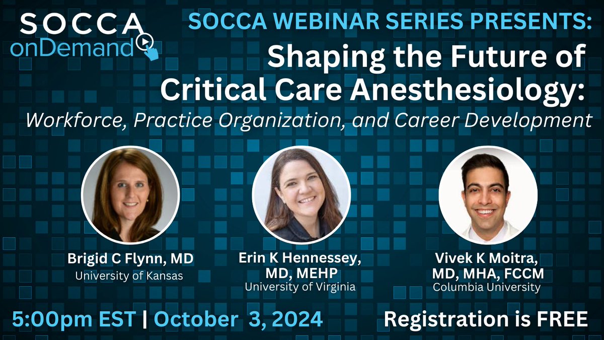 The Quarter 3 Educational Webinar: Shaping the Future of Critical Care Anesthesiology will be held at 5pm EST on Thurs, Oct 3rd - REGISTER TODAY! Register here FREE: buff.ly/3ACSR3R